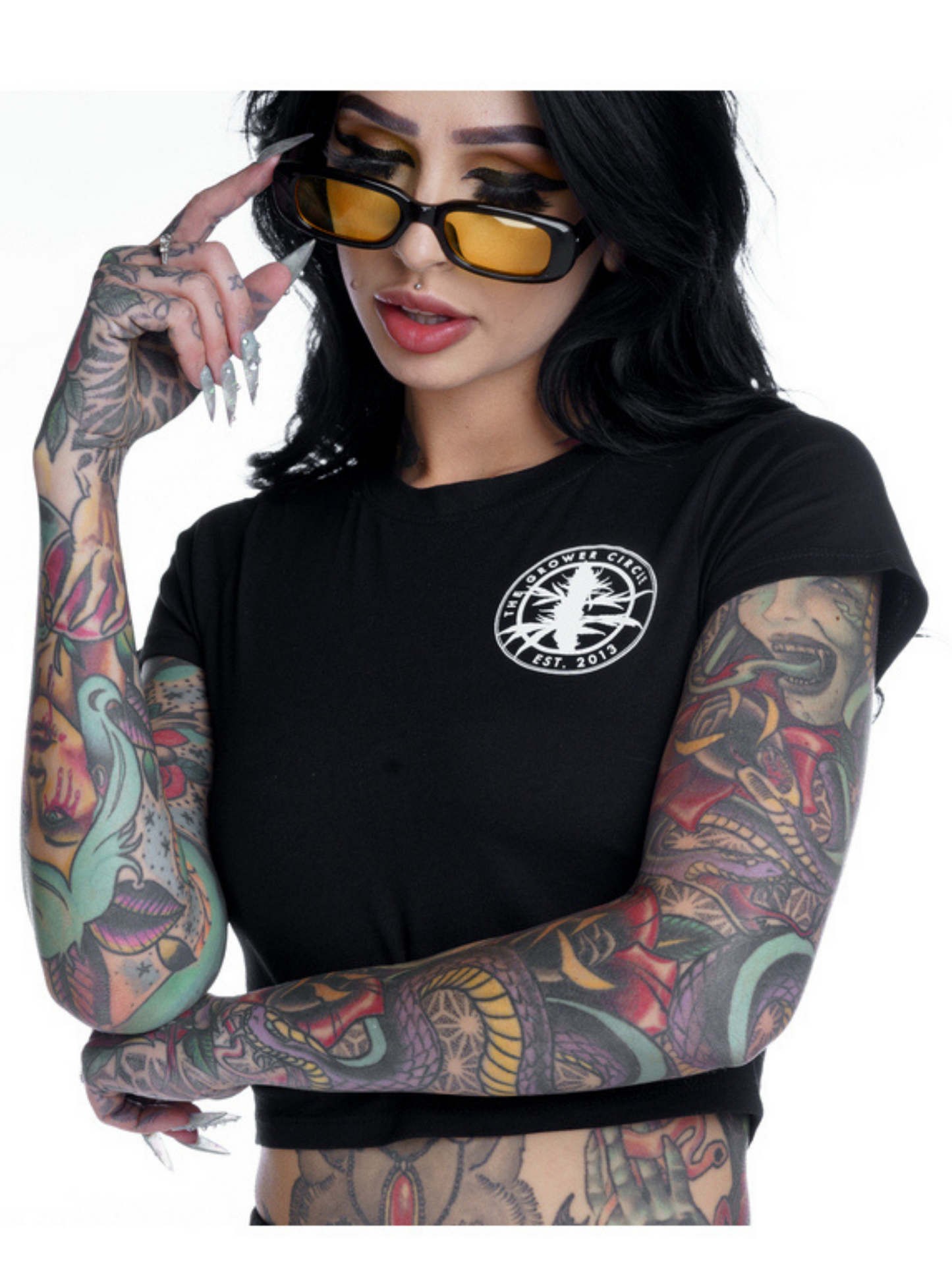 TGC Womens Black Short Sleeve Crop The Grower Circle
